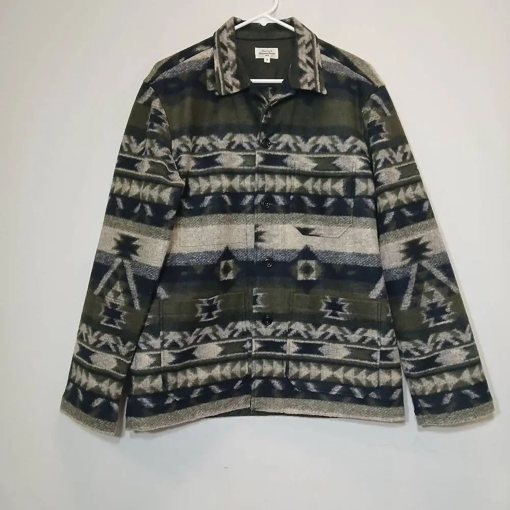 Hartford mens medium green Aztec Southwestern jacket wool blend
